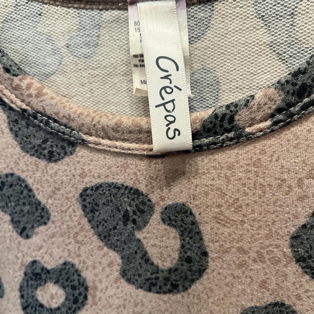 Crepas Leopard Print Short Sleeve Dress Sz M - Picture 2 of 3